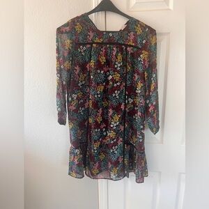 Loft long sleeve floral flounce dress